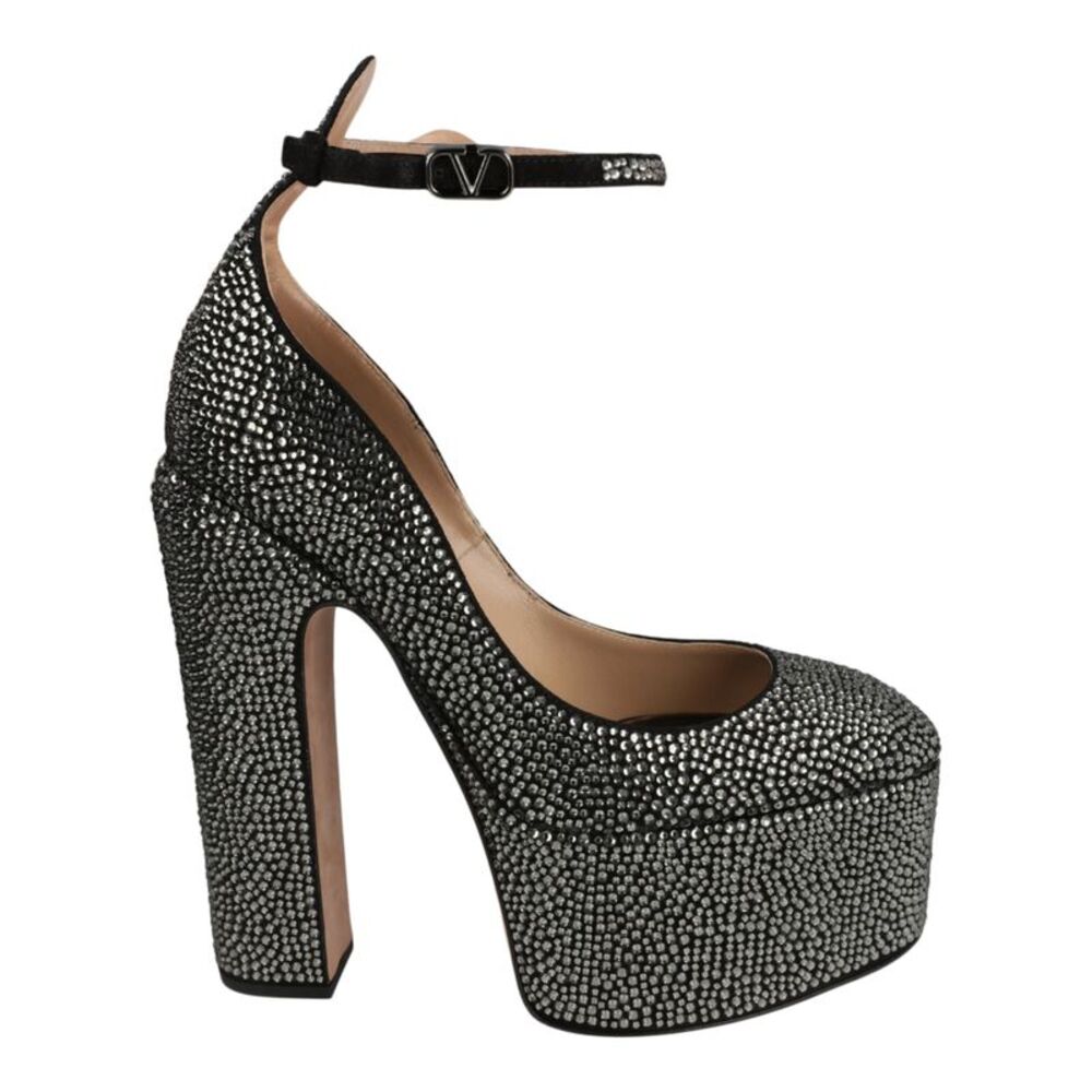 Valentino Tan-Go Crystal Embellished Platform Pumps Black Womens
